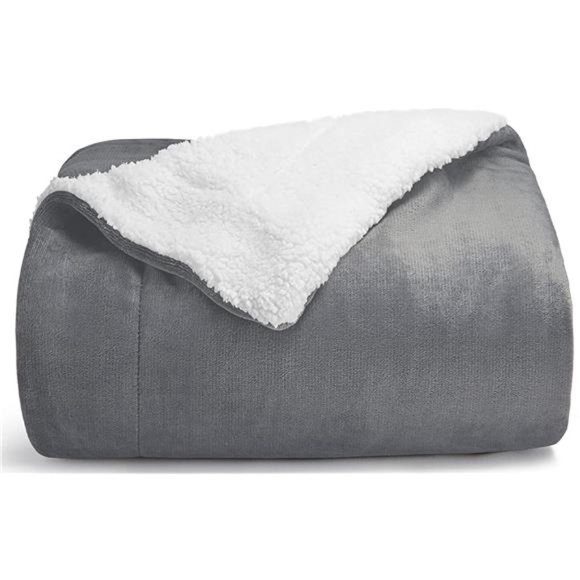 Fleece Blanket Throw Size Grey 50" x 60" Soft Fuzzy Reversible Throws Cozy Warm - Picture 1 of 6